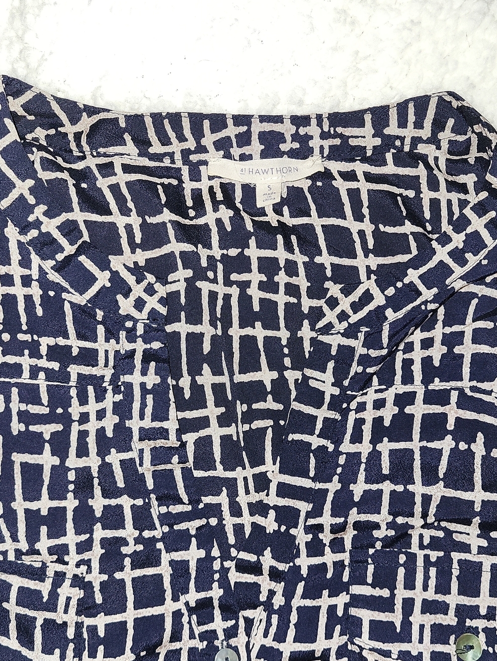 41 Hawthorn Navy and White Grid Print Blouse